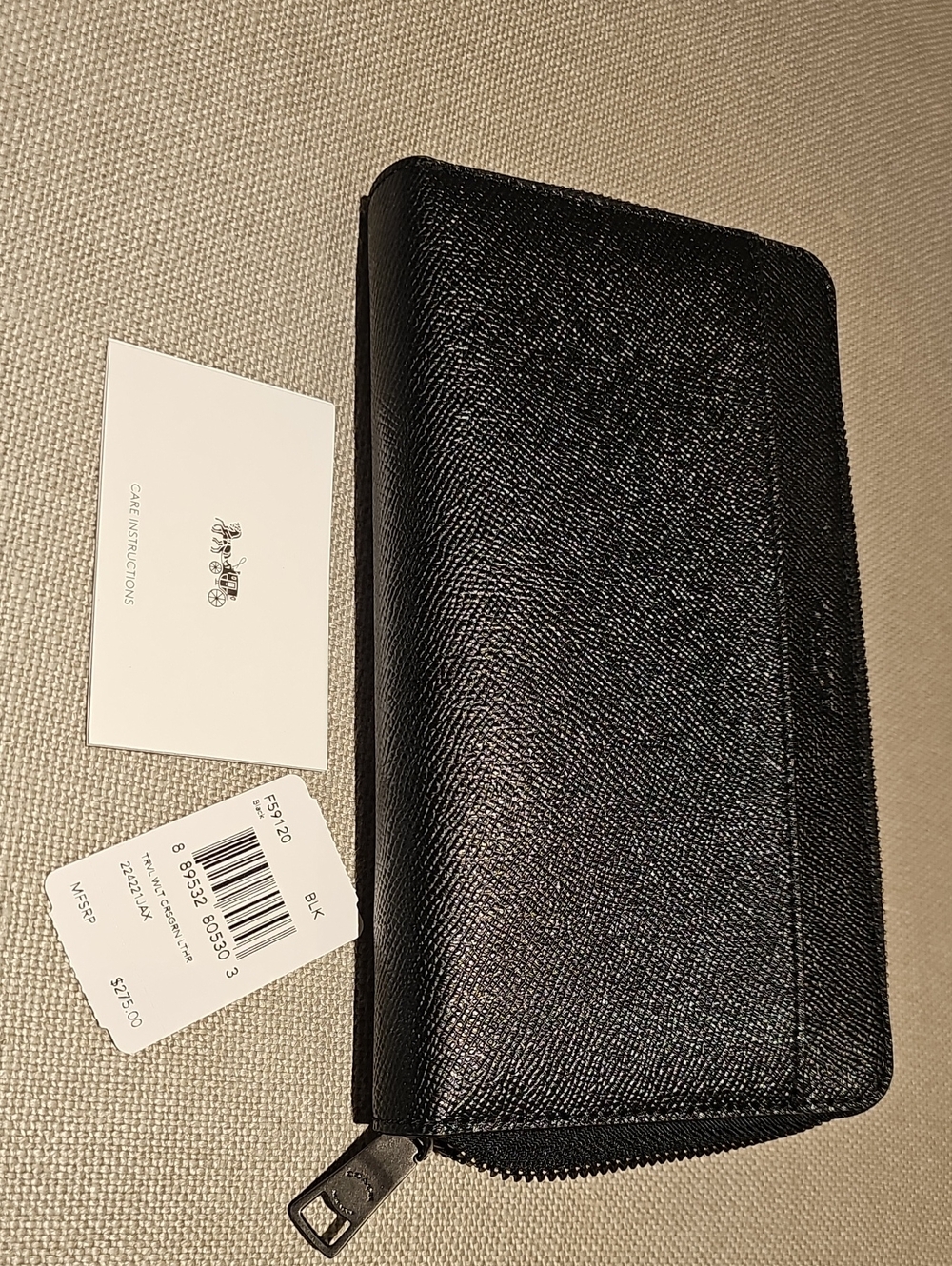 Coach Black Saffiano Zip Around Card & Key Pouch